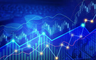 Business financial concept with double exposure stock market up trading line graph and line chart with coins background.